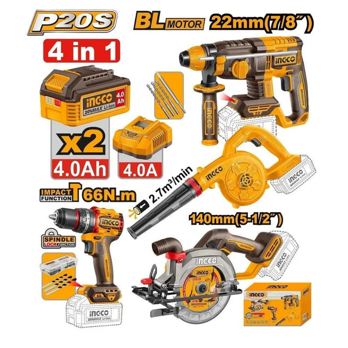 Akumulatorski set alata 4/1 COSLI250695E+2x4,0Ah SUPER INGCO