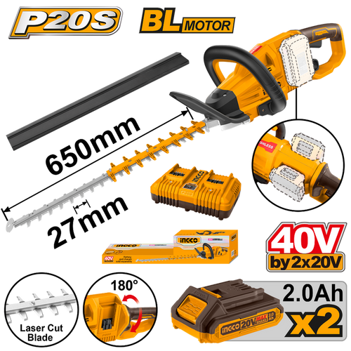 Akumulatorski trimer za živu ogradu CHTLI400282 + 2x baterija + punjač INGCO