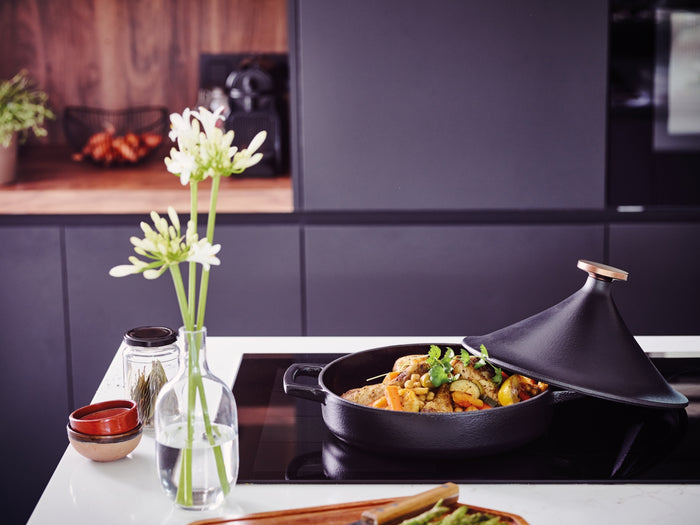 Alva Tajine Nori Inductie ø 28 cm / 3 liter + Gratis Leren Handvaten - geëmailleerde anti-aanbaklaag - geschikt voor alle warmtebronnen