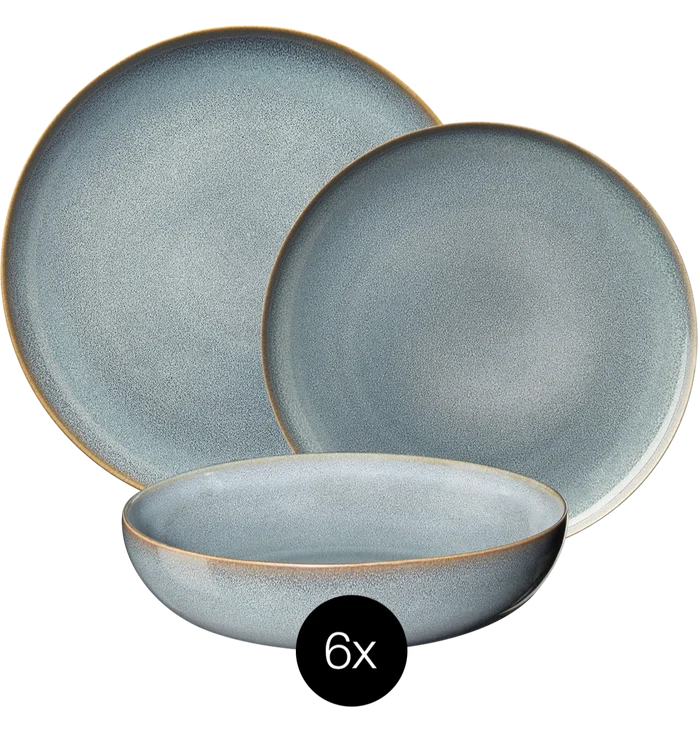 ASA Selection Serviesset Saisons - Denim 18 delig / 6 personen - 6 dinerborden, 6 ontbijtborden en 6 kommen