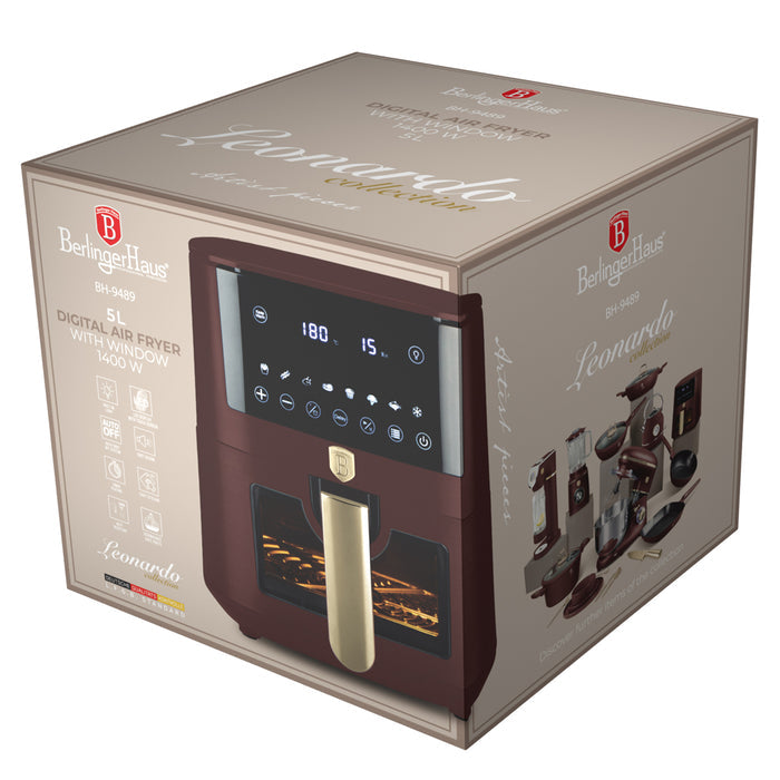 BerlingerHaus Airfryer XL Mat Bordeaux - met Kijkvenster - 5 Liter - 1400W