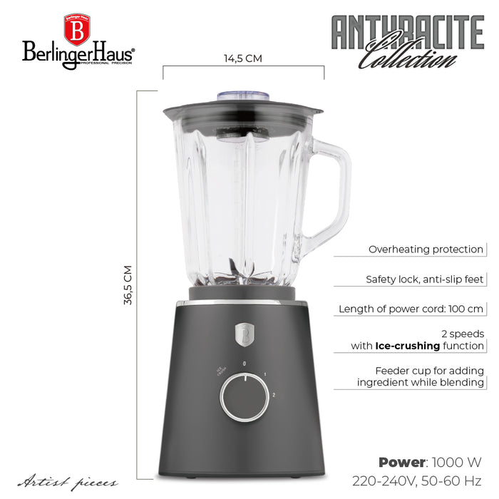 BerlingerHaus Blender Mat Antraciet - Glazen Kan - 1.5 Liter - 1000W