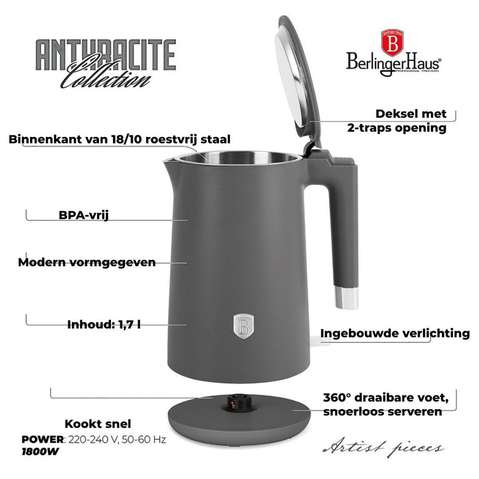 BerlingerHaus Waterkoker Dubbelwandig Mat Antraciet - 1.7 Liter - 1800W