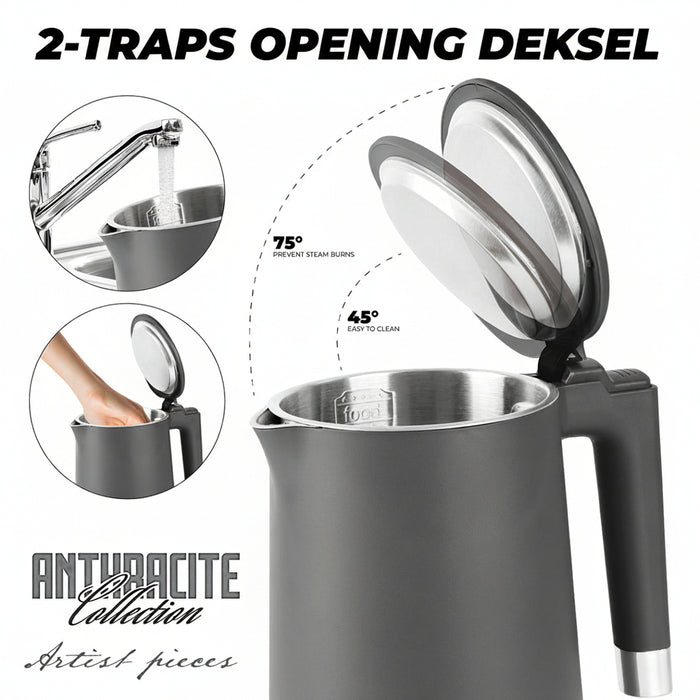 BerlingerHaus Waterkoker Dubbelwandig Mat Antraciet - 1.7 Liter - 1800W