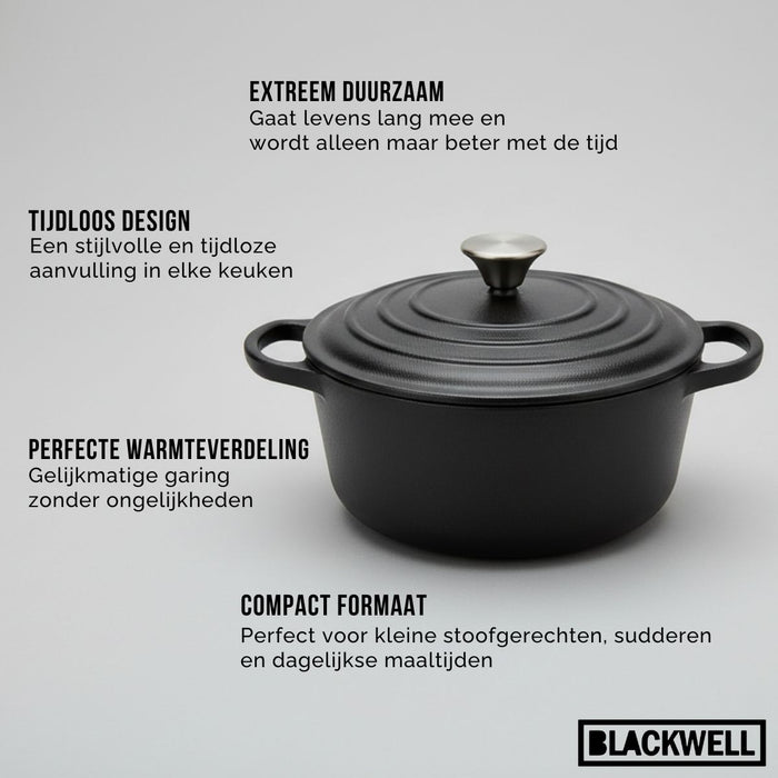 Blackwell Braadpan met deksel Cast Iron Gietijzer ø 20 cm - zonder anti-aanbaklaag