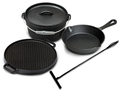 Blackwell Dutch Oven BBQ Gietijzer Set 4-Delig - Braadpan + Lifter, Koekenpan ø 20 cm & Grillplaat ø 30 cm - geschikt voor alle warmtebronnen - zonder anti-aanbaklaag