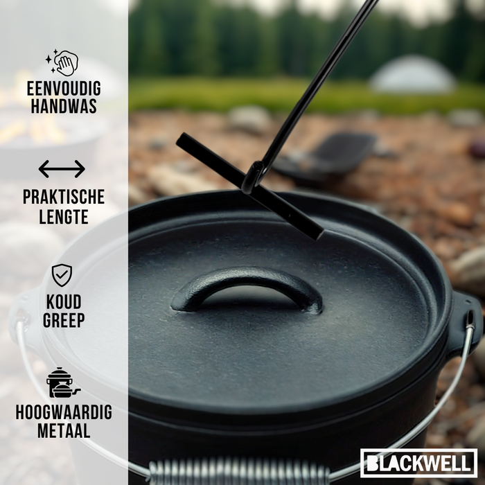 Blackwell Dutch Oven BBQ Gietijzer Set 4-Delig - Braadpan + Lifter, Koekenpan ø 20 cm & Grillplaat ø 30 cm - geschikt voor alle warmtebronnen - zonder anti-aanbaklaag
