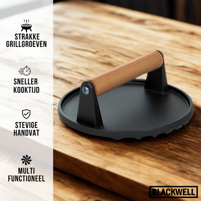 Blackwell Gietijzeren Hamburgerpers / Smash Burger Pers / Grillpers / Vleespers - Cast Iron - ø 18 cm