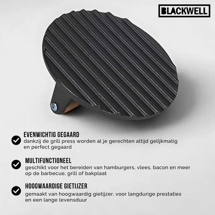Blackwell Gietijzeren Hamburgerpers / Smash Burger Pers / Grillpers / Vleespers - Cast Iron - ø 18 cm
