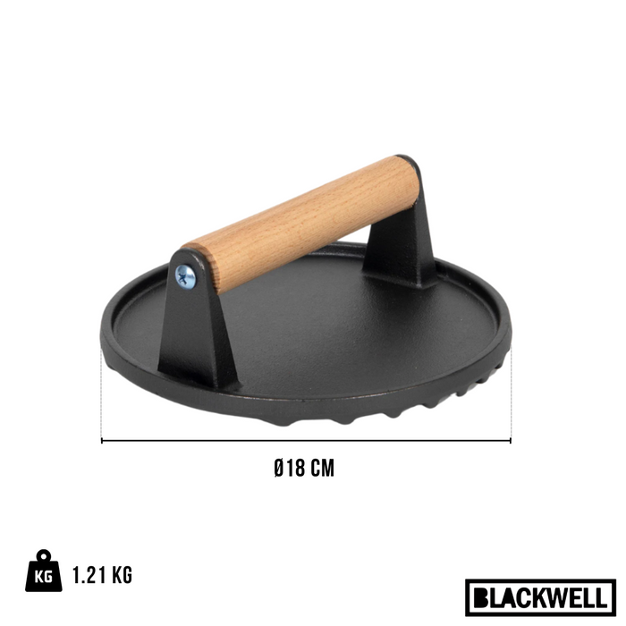 Blackwell Gietijzeren Hamburgerpers / Smash Burger Pers / Grillpers / Vleespers - Cast Iron - ø 18 cm