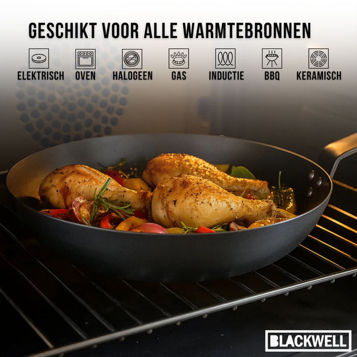 Blackwell Koekenpan Carbon Staal ø 24 cm - geschikt voor alle warmtebronnen - zonder anti-aanbaklaag