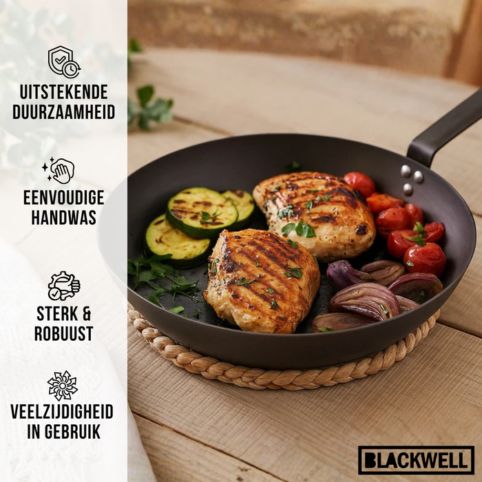Blackwell Koekenpan Carbon Staal ø 28 cm - geschikt voor alle warmtebronnen - zonder anti-aanbaklaag