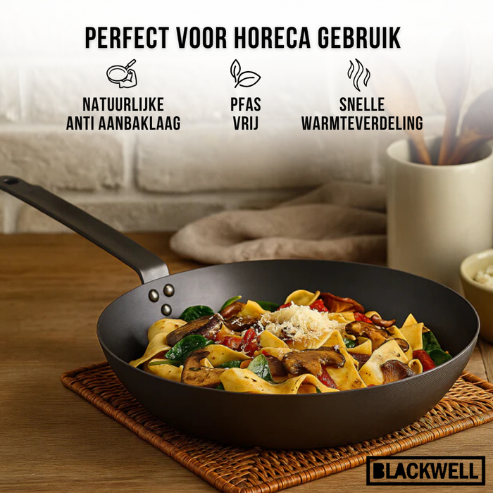 Blackwell Koekenpan Carbon Staal ø 28 cm - geschikt voor alle warmtebronnen - zonder anti-aanbaklaag