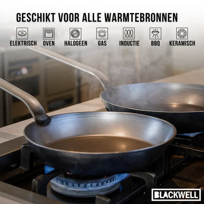 Blackwell Koekenpan met handvat Carbon Staal ø 32 cm - geschikt voor alle warmtebronnen - zonder anti-aanbaklaag