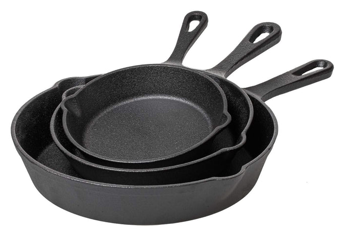 Blackwell Koekenpannenset Skillets Gietijzer 3-Delig ø 16, 20 & 25 cm - geschikt voor alle warmtebronnen - zonder anti-aanbaklaag