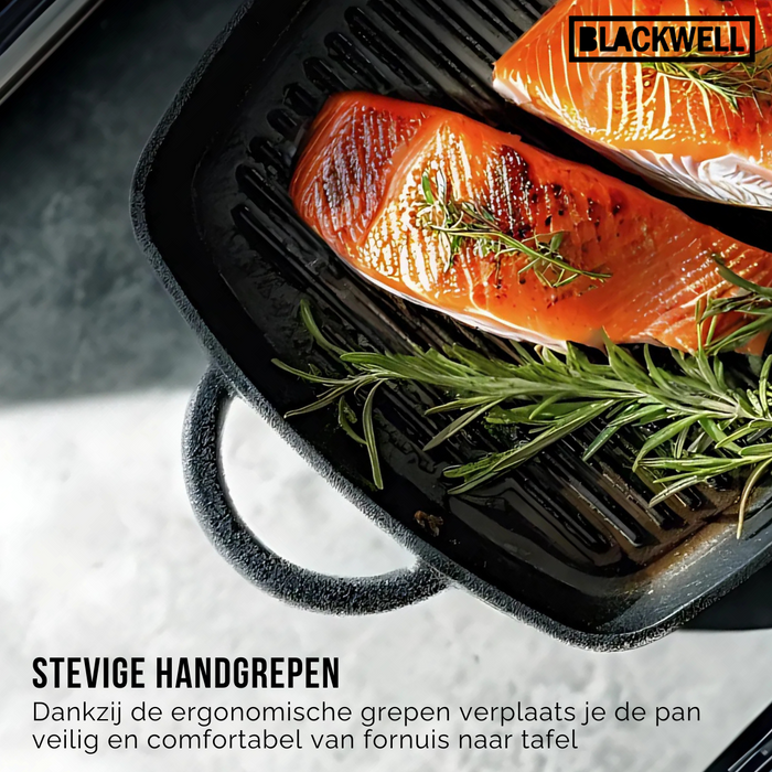 Blackwell Pannenset Gietijzer 2-Delig Koekenpan ø 25 cm & Grillpan 23 x 23 cm - geschikt voor alle warmtebronnen - zonder anti-aanbaklaag