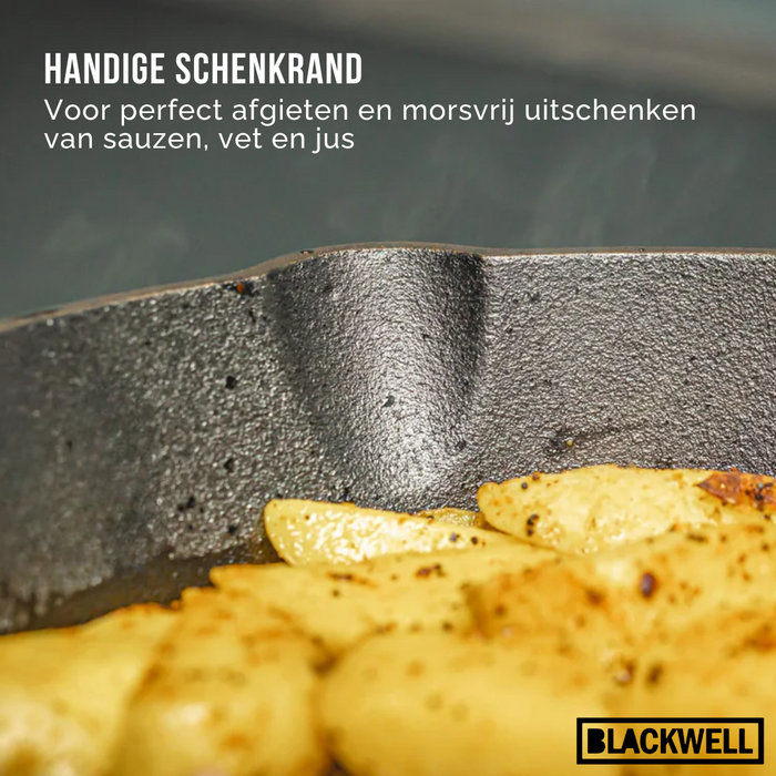 Blackwell Pannenset Gietijzer 2-Delig Koekenpan ø 25 cm & Grillpan 23 x 23 cm - geschikt voor alle warmtebronnen - zonder anti-aanbaklaag