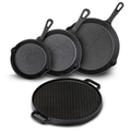 Blackwell Pannenset Gietijzer 4-Delig Koekenpan 16, 20 & 25 cm & Grillplaat ø 30 cm - geschikt voor alle warmtebronnen - zonder anti-aanbaklaag
