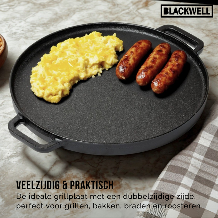 Blackwell Pannenset Gietijzer 4-Delig Koekenpan 16, 20 & 25 cm & Grillplaat ø 30 cm - geschikt voor alle warmtebronnen - zonder anti-aanbaklaag