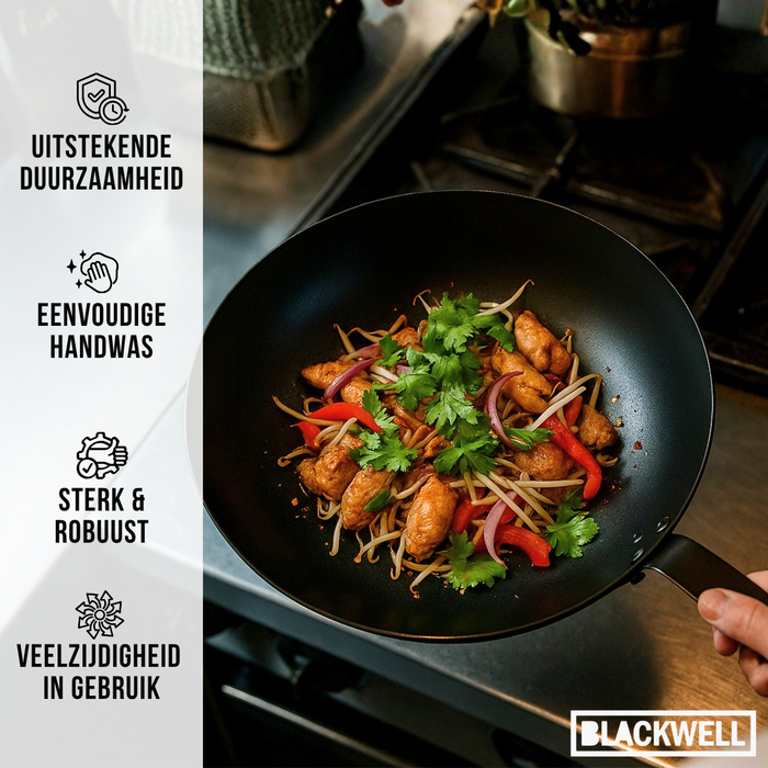 Blackwell Wokpan Carbon Staal ø 30 cm - geschikt voor alle warmtebronnen - zonder anti-aanbaklaag