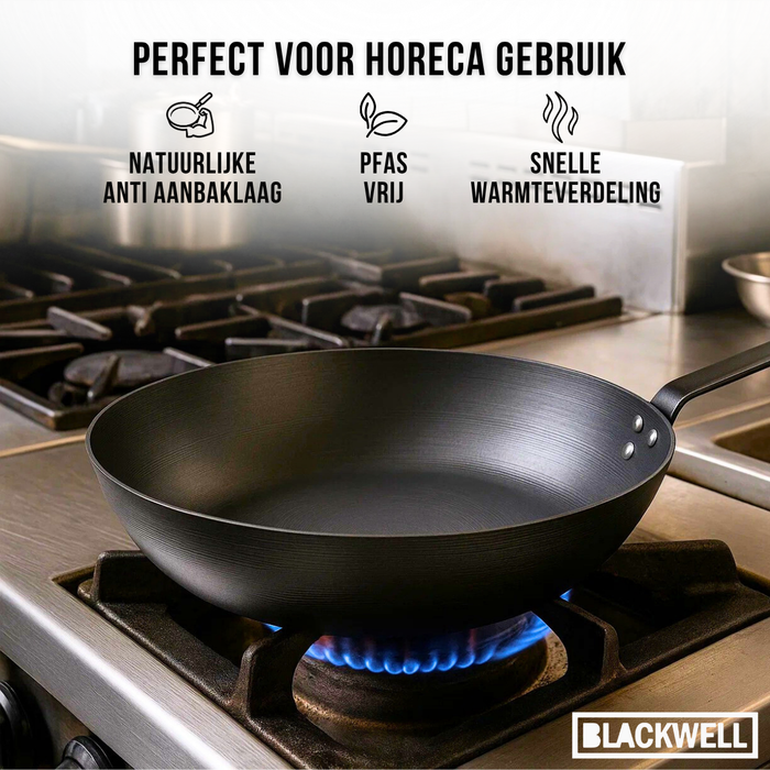 Blackwell Wokpan Carbon Staal ø 30 cm - geschikt voor alle warmtebronnen - zonder anti-aanbaklaag