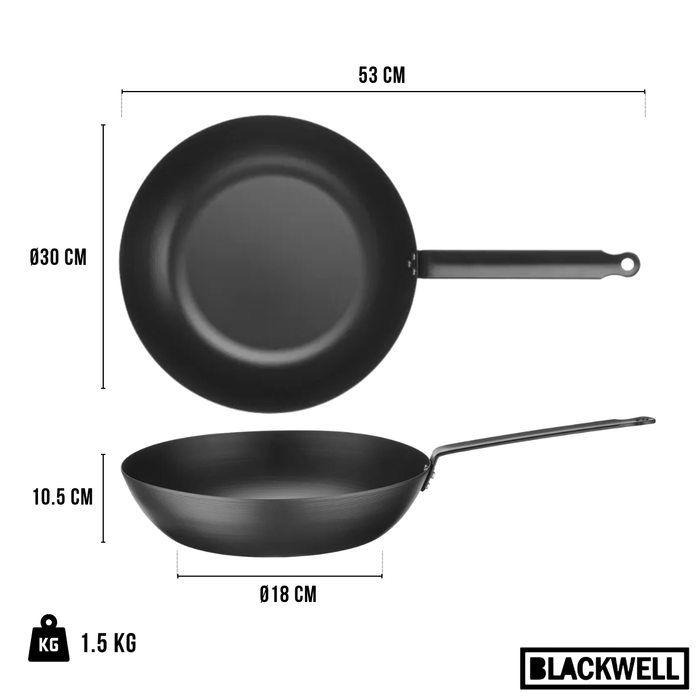 Blackwell Wokpan Carbon Staal ø 30 cm - geschikt voor alle warmtebronnen - zonder anti-aanbaklaag