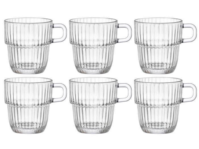 Bormioli Rocco Theeglazen - Koffieglazen met oor - Stapelbaar - Barshine 250 ml - 6 Stuks