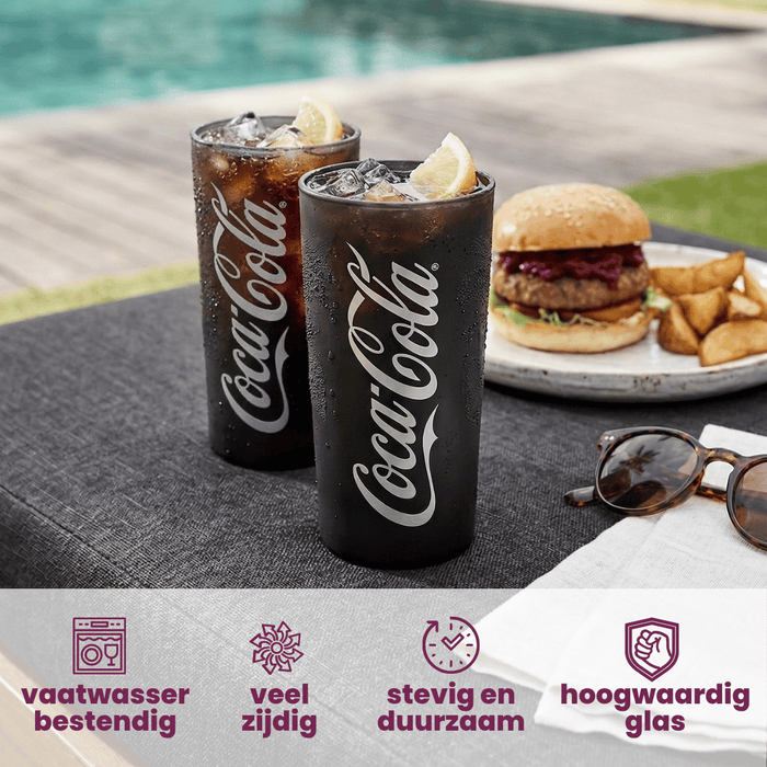 Coca Cola Glazen - Longdrinkglazen - Frisdrankglazen - Frozen - Zwart 270 ml - 6 Stuks