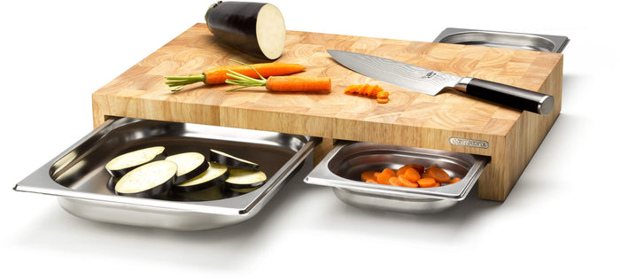 Continenta Houten Snijplank met 3 RVS Laden - Kopshout - 50 x 33 cm