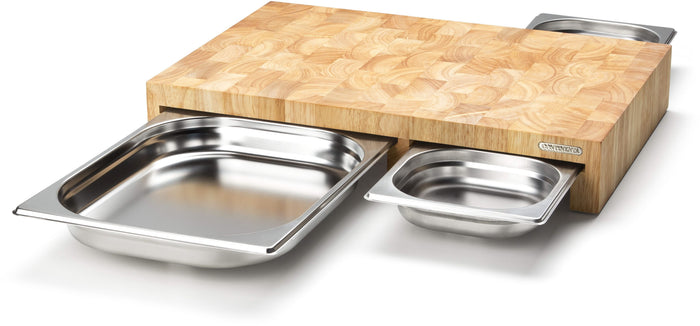 Continenta Houten Snijplank met 3 RVS Laden - Kopshout - 50 x 33 cm