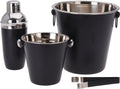 Cookinglife Barset Zwart 4-Delig - Cocktailshaker, Champagnekoeler, Ijsemmer en Tang