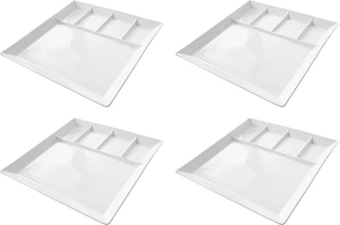 Cookinglife BBQ Borden / Fondueborden / Gourmetborden 5 vakken - 24 x 24 cm - 4 Stuks