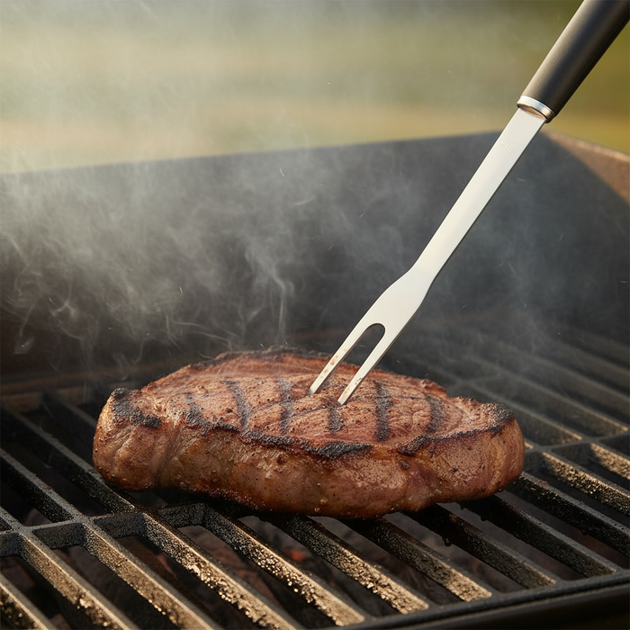 Cookinglife BBQ Gereedschapset Fire & Flavour Zwart 3-Delig - RVS - BBQ Spatel, Tang & Vork