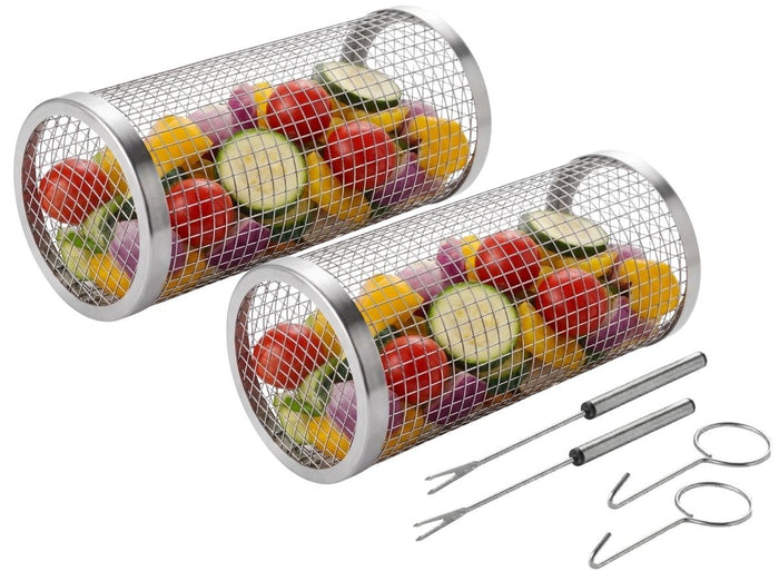 Cookinglife BBQ Rollende Grillmand RVS Ø 9 x 20 cm - Set van 2 stuks