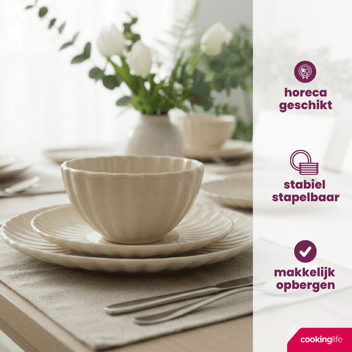Cookinglife Diepe Borden / Pastaborden Cardida Beige ø 20 cm - 6 Stuks