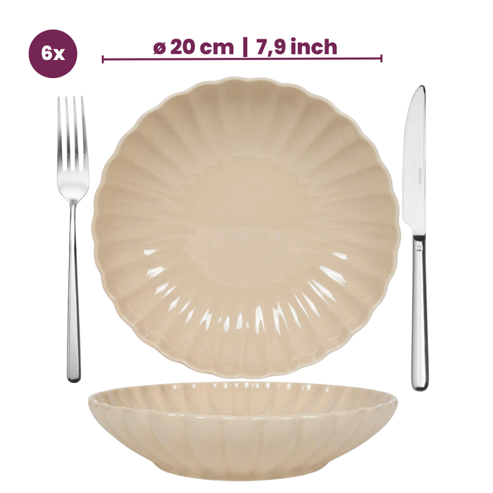 Cookinglife Diepe Borden / Pastaborden Cardida Beige ø 20 cm - 6 Stuks