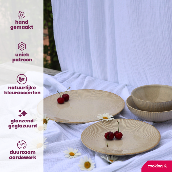 Cookinglife Diepe Borden / Pastaborden Coastal Lines Ocean Beige ø 18 cm - 6 Stuks
