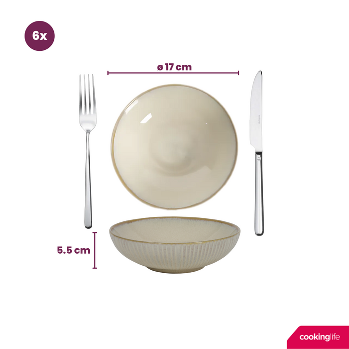 Cookinglife Diepe Borden / Pastaborden Coastal Lines Ocean Beige ø 18 cm - 6 Stuks