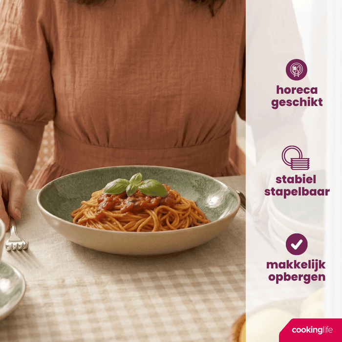 Cookinglife Diepe Borden / Pastaborden Serene Green ø 23 cm - Aardewerk - 4 Stuks