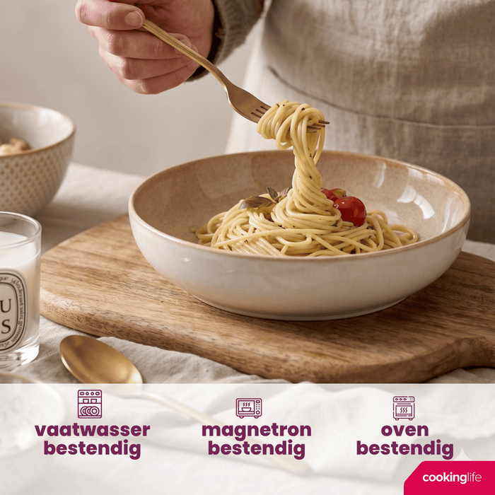 Cookinglife Diepe Borden / Pastaborden Serene Zand ø 23 cm - Aardewerk - 4 stuks