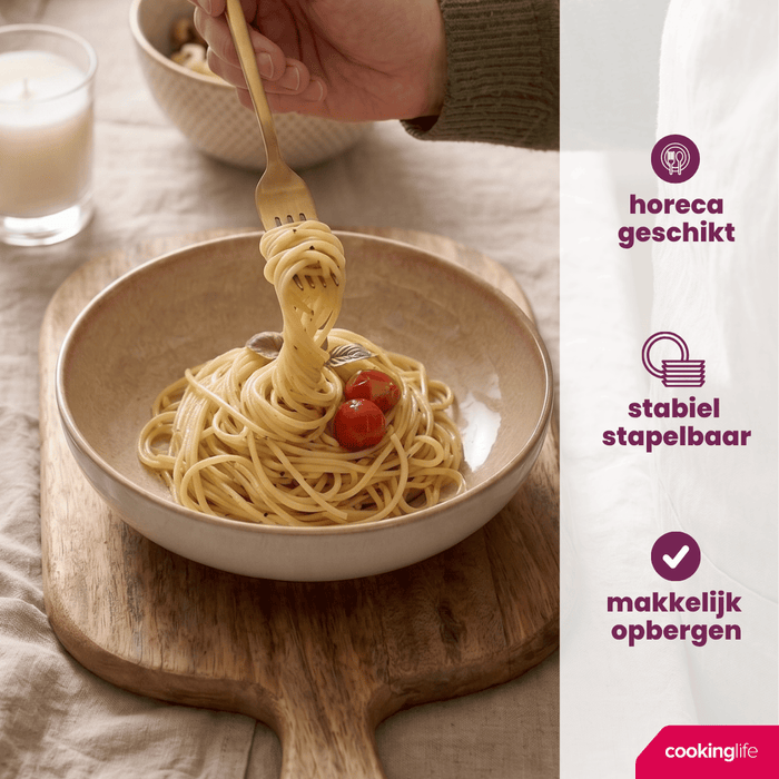 Cookinglife Diepe Borden / Pastaborden Serene Zand ø 23 cm - Aardewerk - 4 stuks