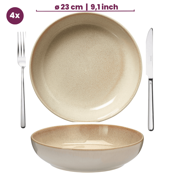 Cookinglife Diepe Borden / Pastaborden Serene Zand ø 23 cm - Aardewerk - 4 stuks