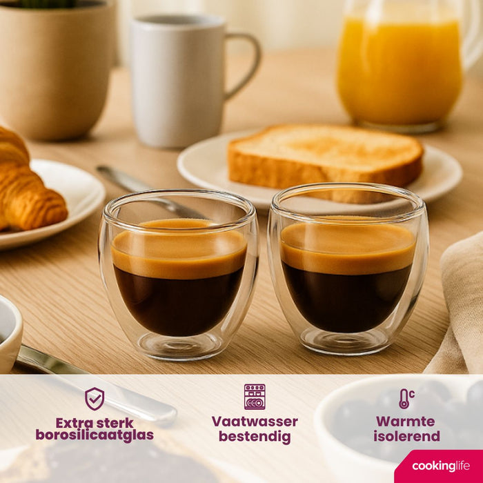 Cookinglife Dubbelwandige Espressoglazen 100 ml - 2 stuks