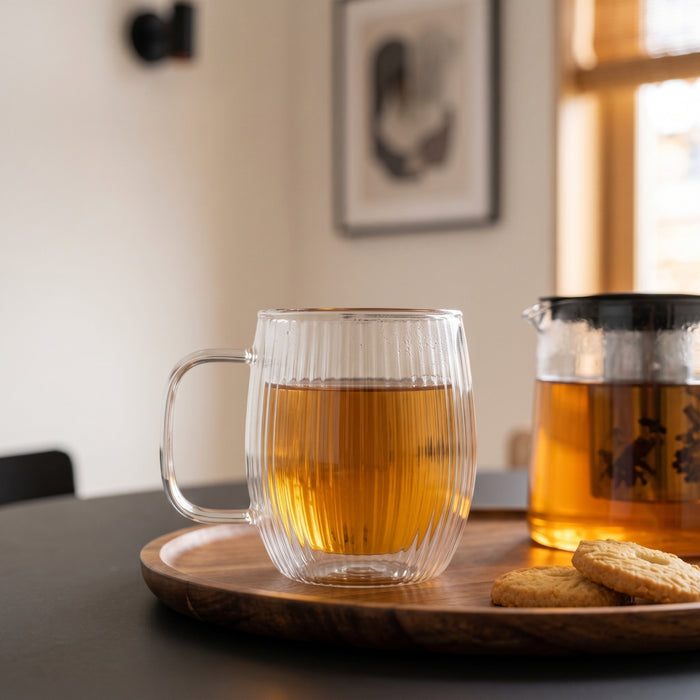 Cookinglife Dubbelwandige Koffie- / theeglazen met oor Lines - 350 ml - 2 Stuks
