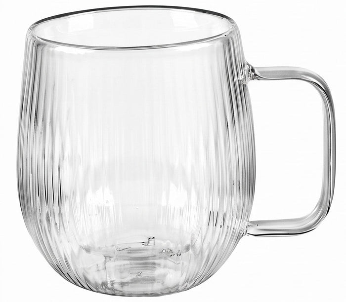 Cookinglife Dubbelwandige Koffie- / theeglazen met oor Lines - 350 ml - 2 Stuks
