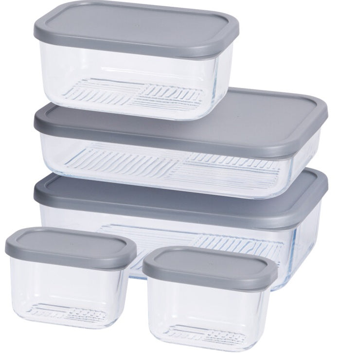 Cookinglife Glazen Vershoudbakjes - Grijs - 5 Stuks
