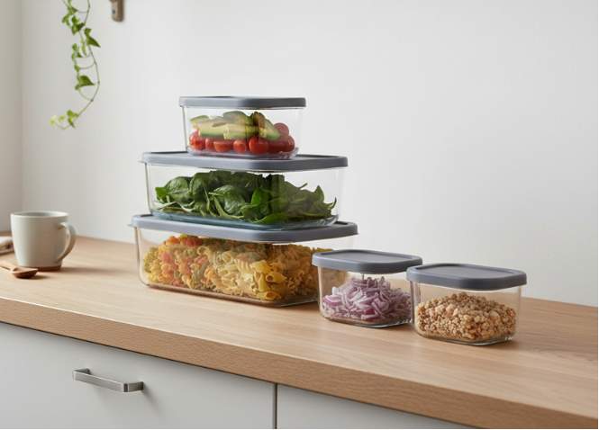 Cookinglife Glazen Vershoudbakjes - Grijs - 5 Stuks