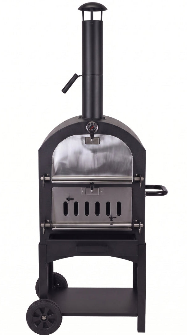 Cookinglife Houtskool BBQ Pizza Oven Fire & Flavour - 156 cm hoog - Inclusief Pizzasteen & Grillroosters - Zwart
