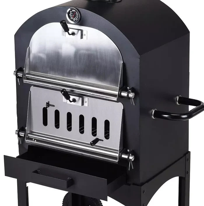 Cookinglife Houtskool BBQ Pizza Oven Fire & Flavour - 156 cm hoog - Inclusief Pizzasteen & Grillroosters - Zwart