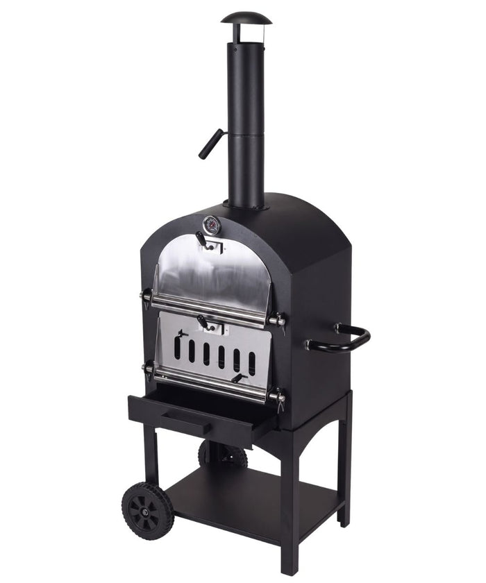 Cookinglife Houtskool BBQ Pizza Oven Fire & Flavour - 156 cm hoog - Inclusief Pizzasteen & Grillroosters - Zwart